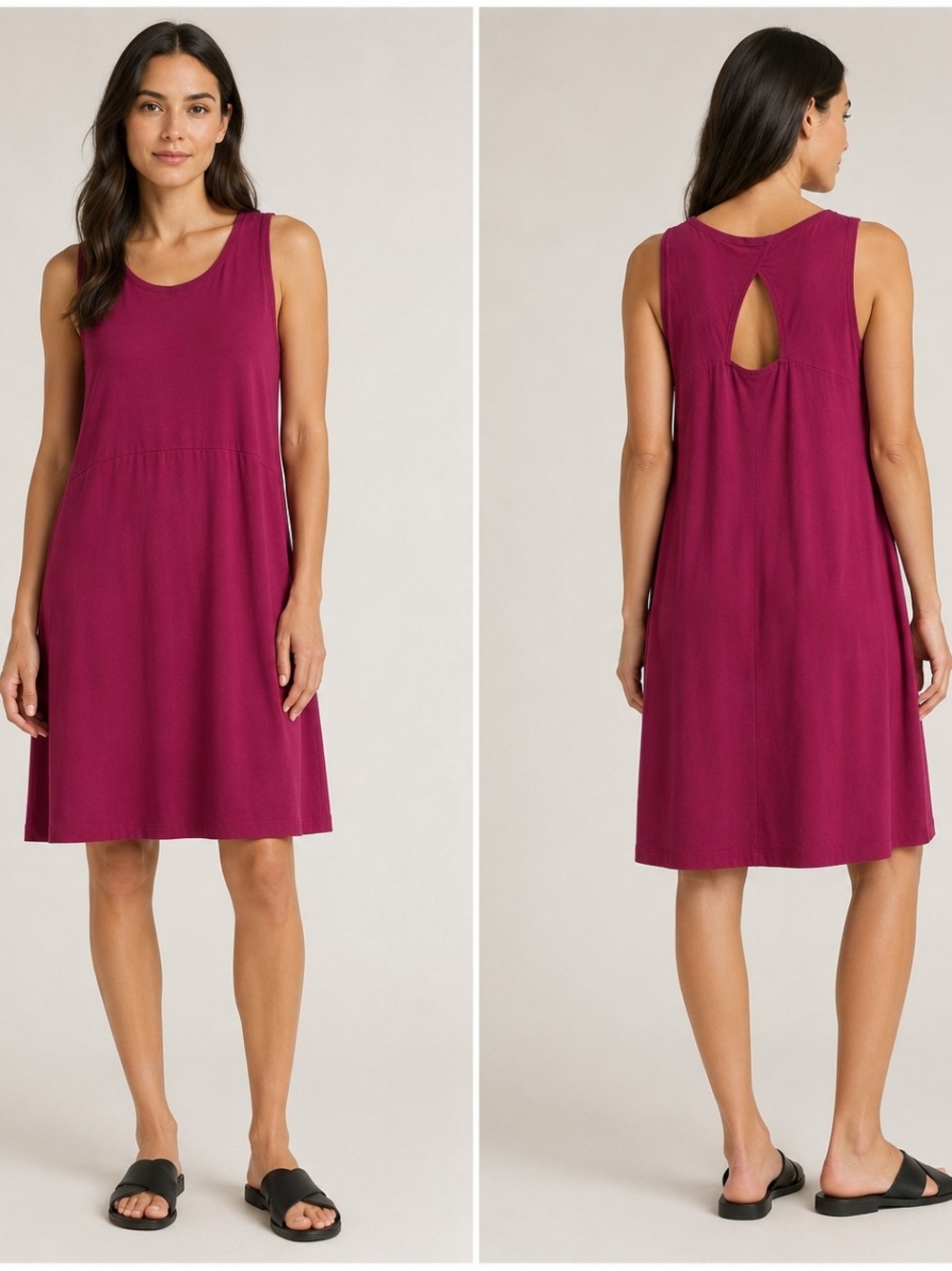 Eileen Fisher Keyhole Back Jersey Midi Dress Berry Bliss Minimalist Lagenlook M
